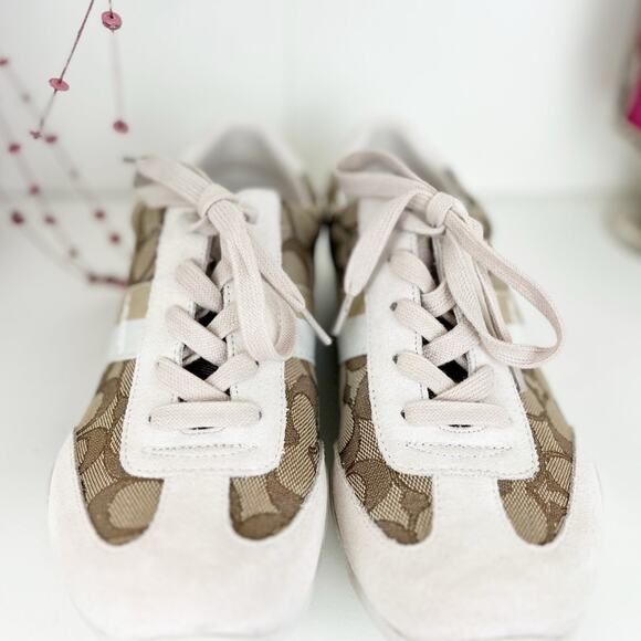 Coach NWB Kelson Kelson Outline Signature Suede Sneakers Khaki Chalk Size 8M - Picture 6 of 16